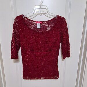 Emma's Closet Red Lace Sparkle Top, Medium